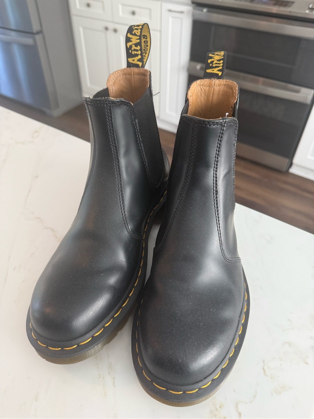 Dr. Martens Black Leather Chukka Boots with Yellow Stitching